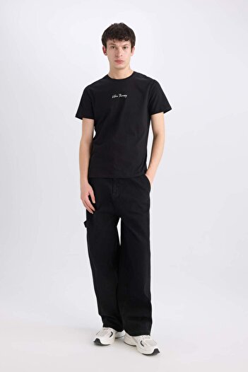 DeFacto Slim Fit Crew Neck εμπριμέ βαμβακερό χτενισμένο μπλουζάκι X3932AZ22SM