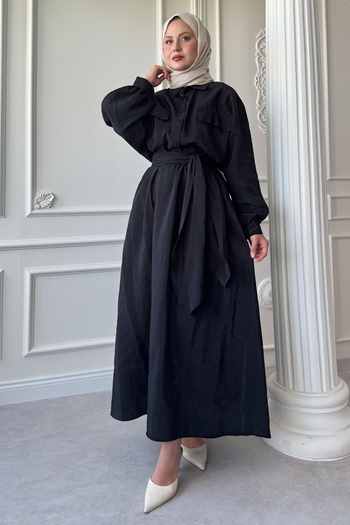 InStyle Double Pocket Balloon Sleeve Black Skirt Suit
