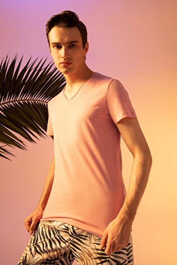 DeFacto Slim Fit V-Neck Basic κοντομάνικο μπλουζάκι 100% βαμβάκι M4791AZ22SP