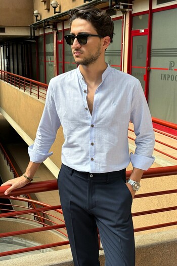 inpool Men's Slim Fit Old Money Culture Cotton Linen Shirt - Prevailing Collar, Slim Fit 24Inpg09