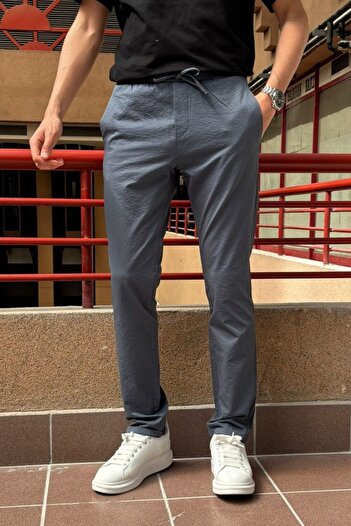 inpool Men's, elastic waist, standard-fit, double-leg, lace-up pants 24INP286