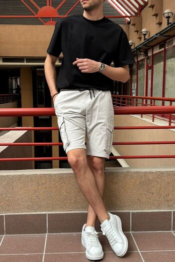 inpool Men's, Elastic Waist, Cargo pocket, Lace-up, Back pocket flap shorts