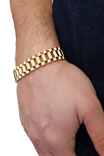 Chavin 15 mm. Gold 316 L Çelik Parlak ve Mat Erkek Bileklik eh89sr