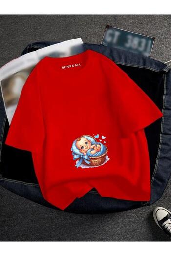 BENROMA HAMİLE SEPETTEKİ BEBEK BASKILI TİSORT