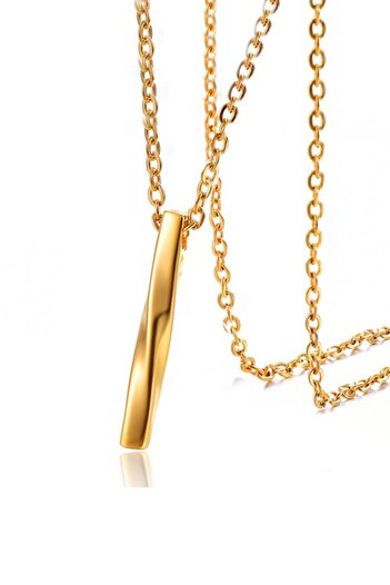 Chavin Gold Kıvrık Çubuk Kadın Erkek Çelik Kolye eb81sr