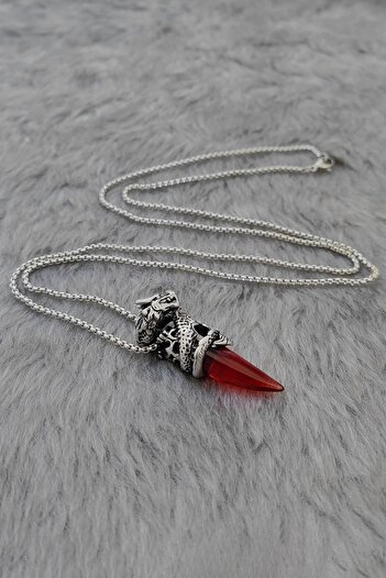 Chavin Dragon Red Long Chain Men's Steel Necklace dm65kr