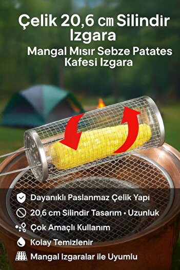 Chavin Çelik 30 cm Silindir Izgara Mangal Mısır Sebze Patates Kafesi Izgara cin862