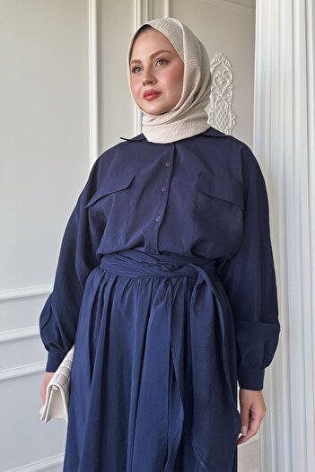 InStyle Σετ με διπλή τσέπη με μπαλόνι μανίκι Navy Blue
