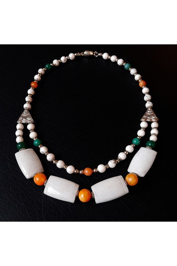 Asteria Elite Howlite Quartz Negative Energy Purification Two Row Necklace and Bracelet Set for Mental Clarity