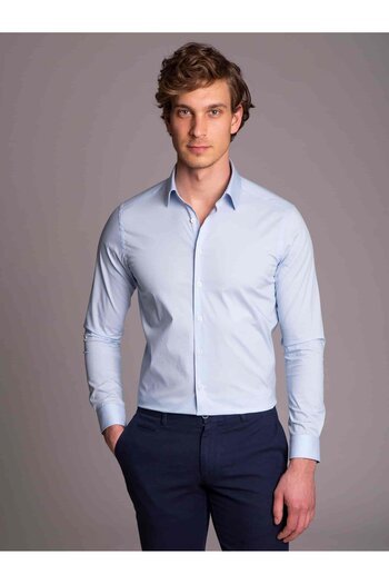 Dufy Cămașă cu mânecă lungă, albastru deschis, pentru bărbați, cu croiala extra slim, cu guler clasic - 36182