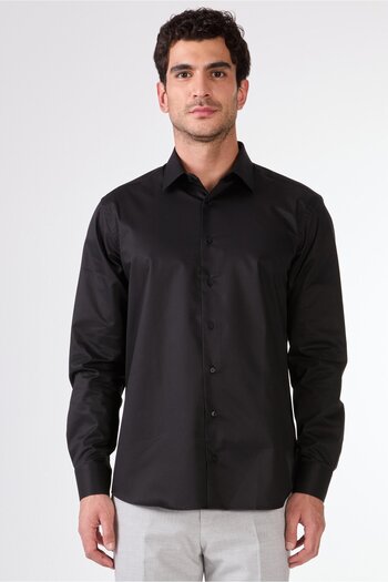 Dufy Black Men's Regular Fit Classic Collar Long Sleeve Shirt