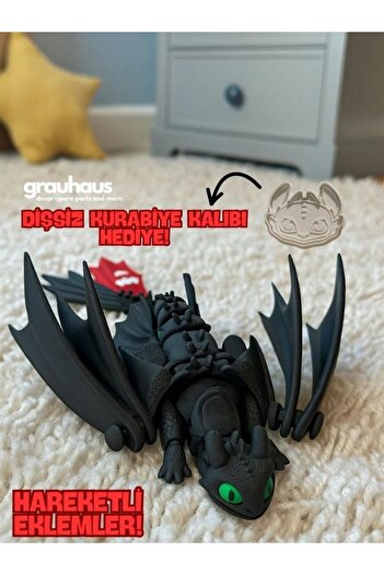 GRAUHAUS Hareketli Ejderhanı Nasıl Eğitirsin Siyah Ejderha Figürü – Hareketli Kanat & Kuyruk