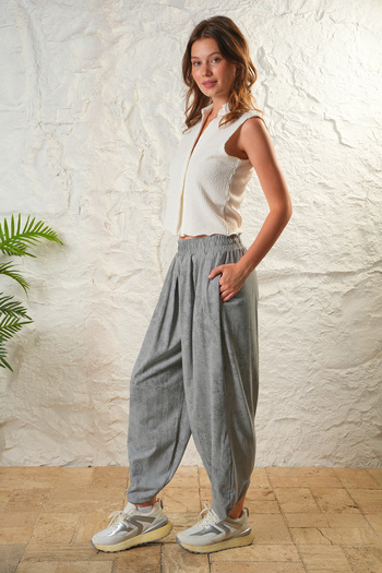 JADİYA Women's Cupra Fabric Elastic Waist Flowy Pleated Bohemian Shalwar Trousers