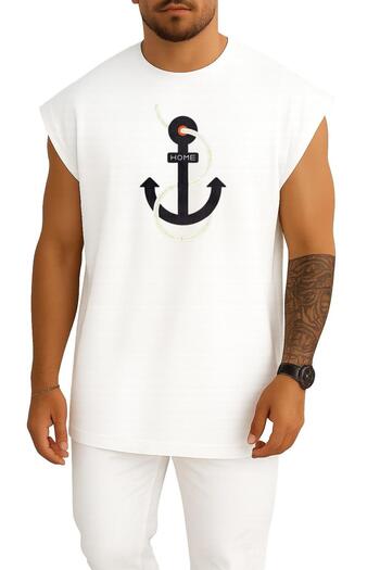 Bahriyeli Collection Oversize Home Written Sailor Anchor Chest Design Unisex Sports Singlet