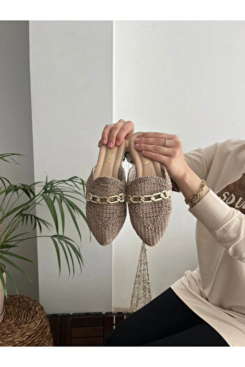 WOSSE Women's Straw Knitted Chain Buckle Comfortable Summer Home and Dower Slippers