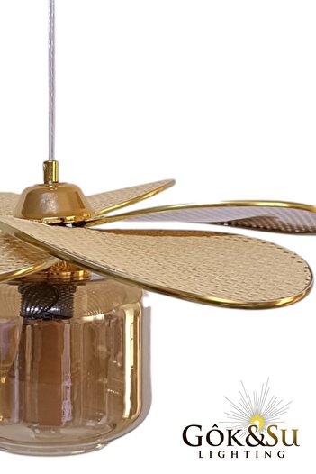 Göksu Lighting Rattan Pervane Model Sarkıt Avize Salon Oturma Odası Hol Antre Mutfak