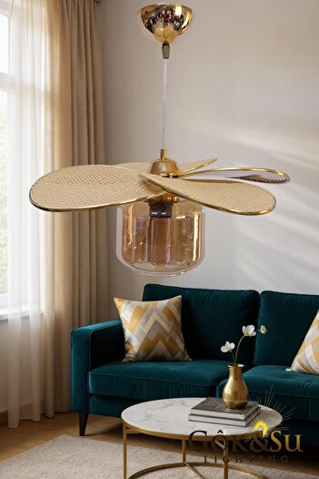 Göksu Lighting Rattan Pervane Model Sarkıt Avize Salon Oturma Odası Hol Antre Mutfak