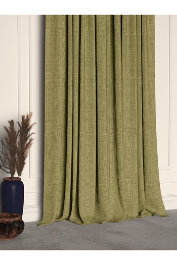 Demor Home Olive Green Linen Textured Pleated High Quality Background Curtain