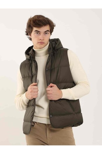 Dufy Brown Men's Regular Fit Plain Hooded Vest Coat