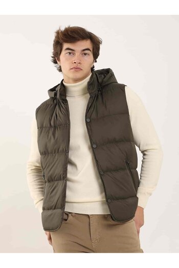 Dufy Brown Men's Regular Fit Plain Hooded Vest Coat