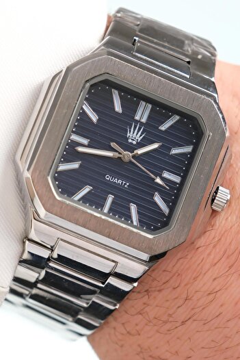 WATCHOFROYAL Kratos Silver Navy Blue Steel Wrist Watch