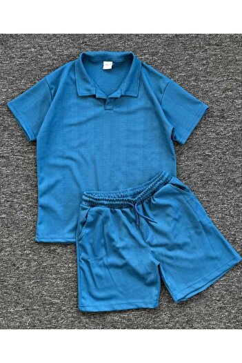 ALİ.COM Ottoman Petekli̇ Fabric Poloyaka Shorts Set 2025 New Season
