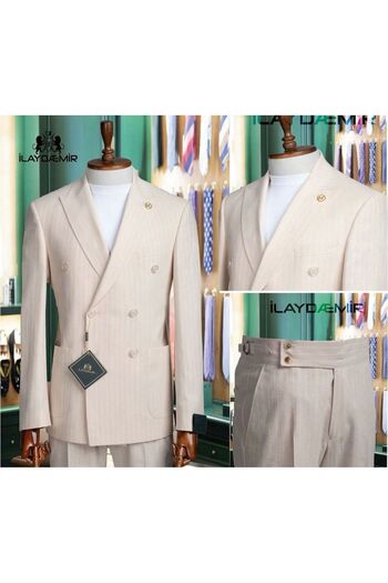 ilayda emir Italian Cut Double-Breasted Suit Cream