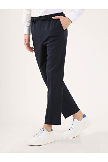 Dufy Navy Blue Men's Regular Fit Straight Classic Trousers