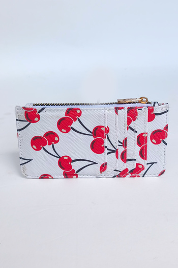 Ecrou Cherry Patterned Large Size Card Holder White