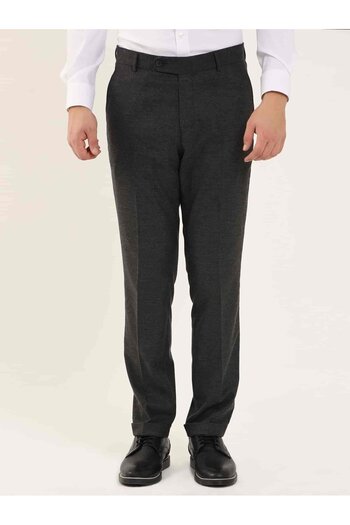 Dufy Dark Gray Men's Regular Fit Straight Classic Trousers