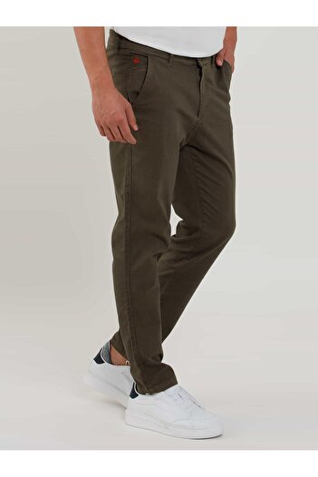 Dufy Khaki Men's Slim Fit Honeycomb Pattern Casual Trousers