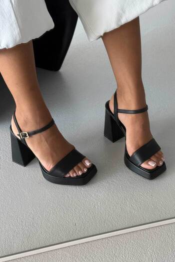 AYAKKABI PRENSİ Cora Black Matte Platform Women's Thick Heeled Shoes 11cm