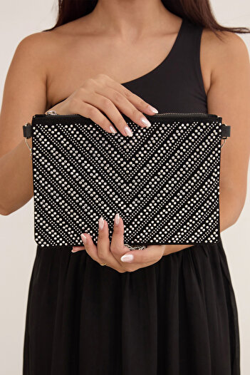 Fulla Moda V Patterned Portfolio Bag with Stone Detail