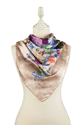 Bursa İpek Mink Bouquet Pattern Silky Scarf