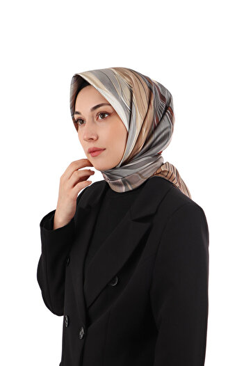 Bursa İpek Kahverengi Arya Desen Twill İpek Eşarp