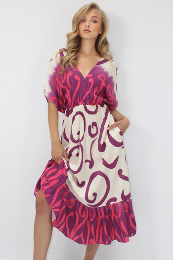 VAGGON Women's Embroidered Front Back V-Necklace Printed Skirt Fluffed Summer Woven Dress Prmx14199
