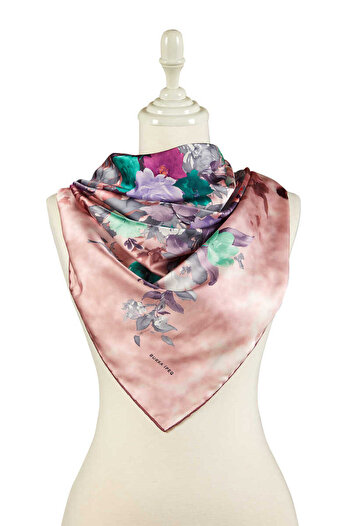 Bursa İpek Pink Bouquet Pattern Silky Scarf