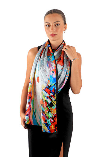 Bursa İpek Red Angel Silk Painting Scarf