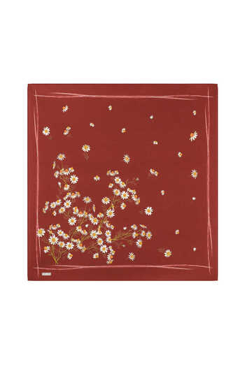Bursa İpek Daisy Patterned Burgundy Silk Twill Scarf