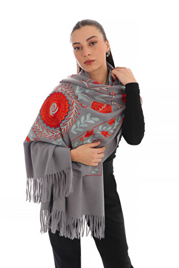 Bursa İpek Smoked Embroidered Winter Shawl