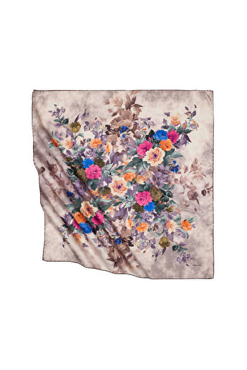 Bursa İpek Dusty Rose Bouquet Pattern Silky Scarf
