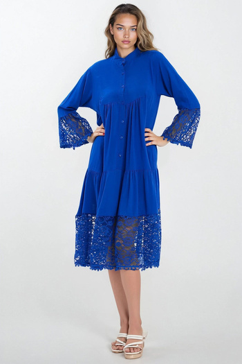 VAGGON Women's Saks Judge Collar Front Buttoned Lace Viscose Dress Vs00337