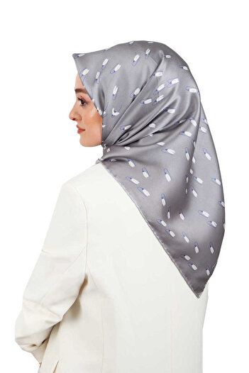 Bursa İpek Gray Snowdrop Sura Silk Scarf