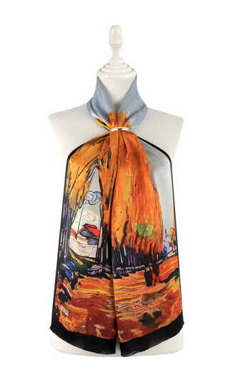Bursa İpek Orange Fall Pattern Silk Scarf