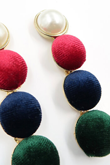 VAGGON Women's Gold Gold Detailled Hanging Velvet Earrings Prmx13833