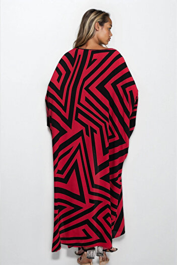 VAGGON Women's Red Double Pocket Pants and Collar One Kimono Suit Vs00350