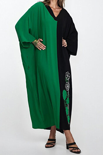 VAGGON Women's Green Front Button Double Pocket Plus Size Viscose Dress Vs00334
