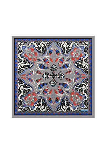 Bursa İpek Gray Çintemani Carnation Pattern Silky Handkerchief