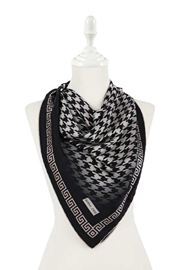 Bursa İpek Mink Black Houndstooth Silky Scarf