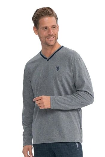 U.S. Polo Assn. U.S. Polo Assn. 18844 Men's Long Sleeve V-Neck Pajama Set-Anthracite Melange